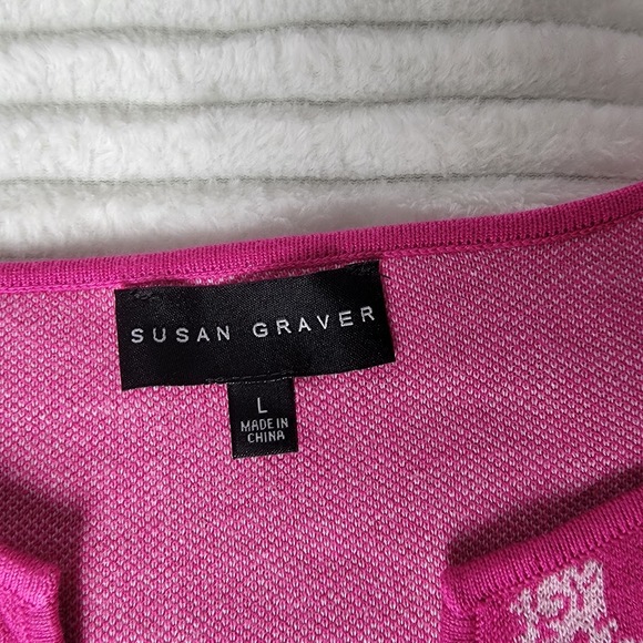 Susan Graver Women’s L Pink Floral Embroidered Knit Sweater Pullover Long Sleeve - Picture 5 of 10